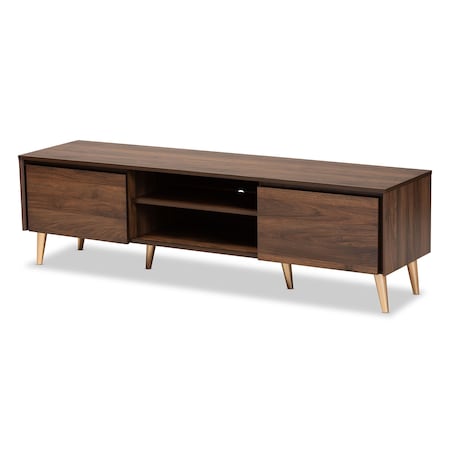 Baxton Studio Landen Mid-Century Modern Walnut Brown and Gold Finished Wood TV Stand 174-11248-Zoro
